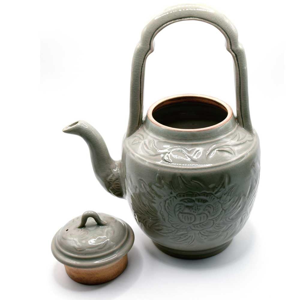 Tea Ceremony Celadon Carved Water Peony Arabesque Hozan Utensils, Jug, Design, Unrin-in Temple,