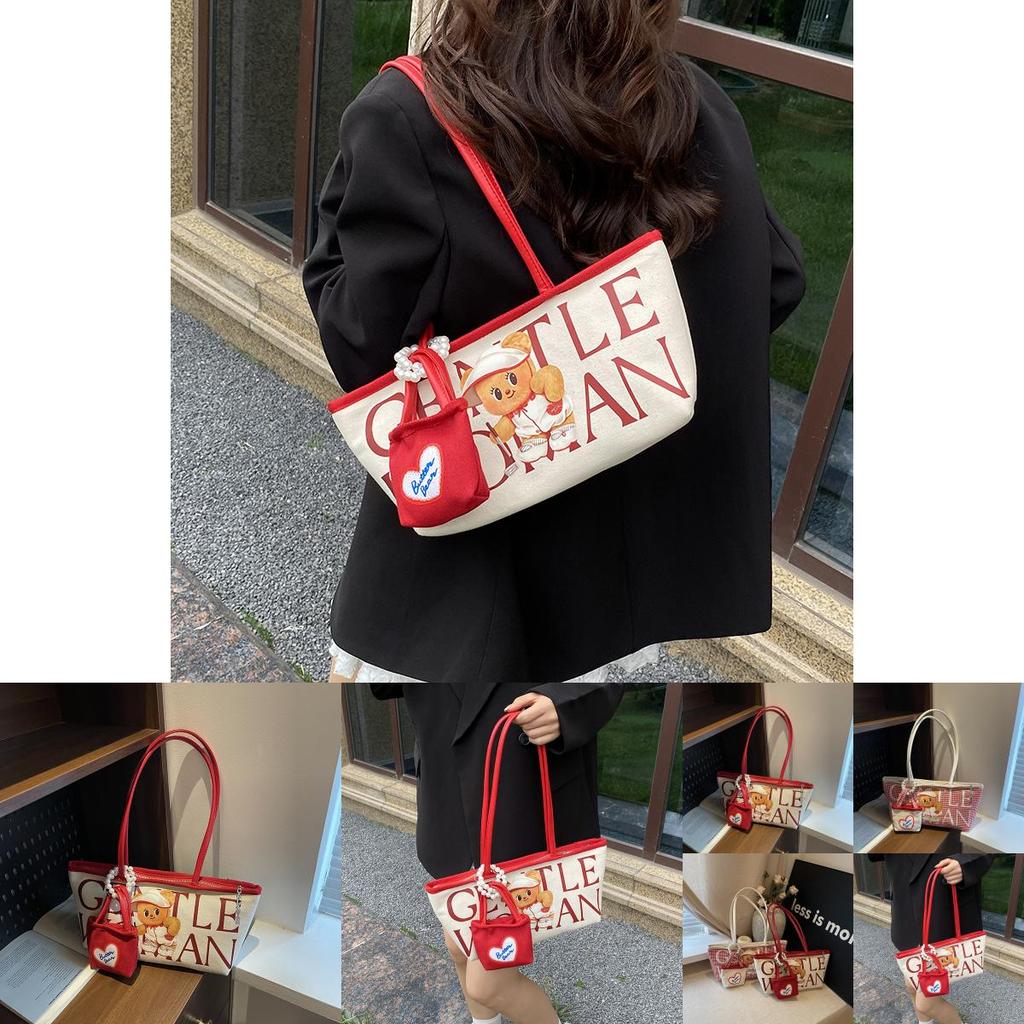 Canvas Bag For Women Large Capacity With Contrast Stitching And Zipper Closure For Daily Use