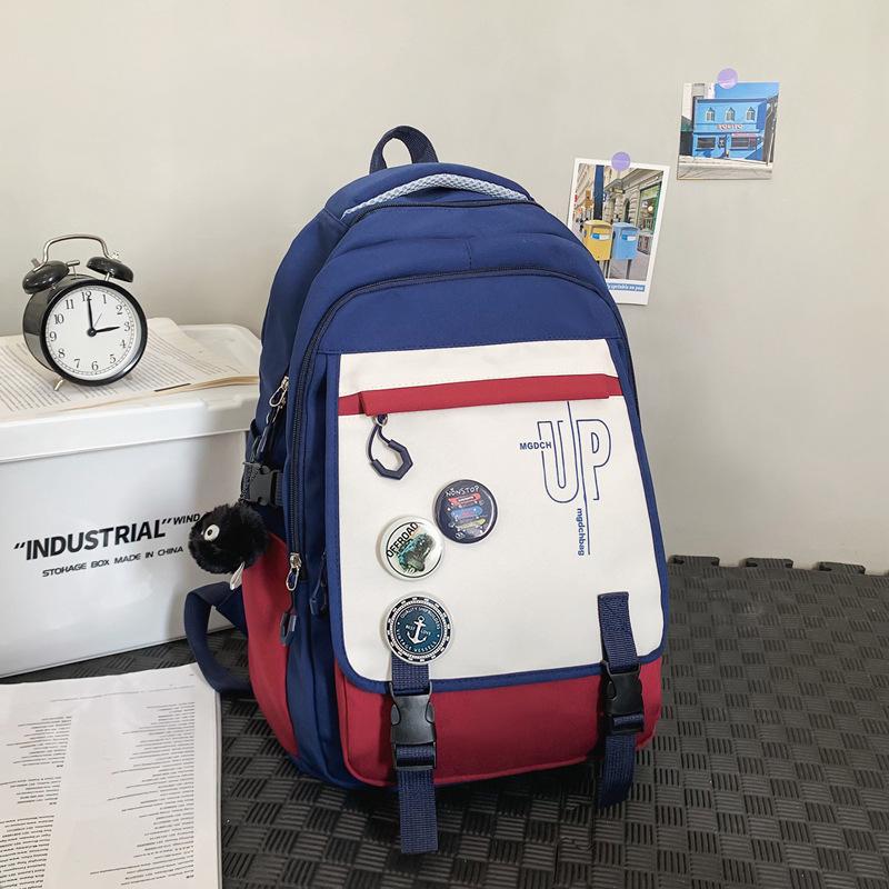 Contrasting Color Backpack Female Student Schoolbag Male College Wind Backpack Simple Casual Junior High School Student Backpack