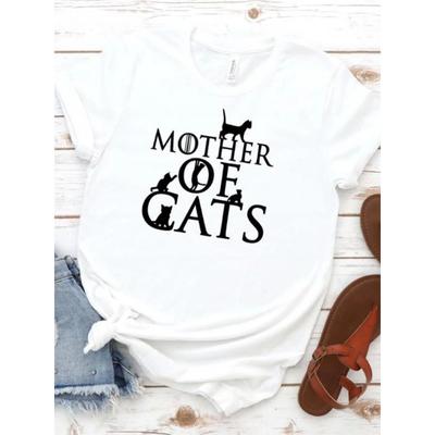 Mother of Cats Print Women T Shirt Short Sleeve O Neck Loose Women Tshirt Ladies Fashion Tee Shirt Tops Clothes Camisetas Mujer