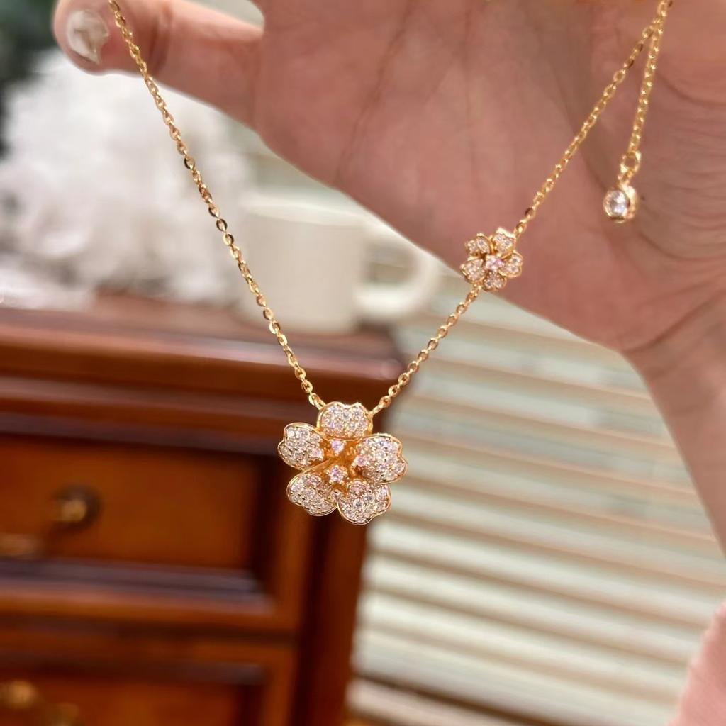 French Retro Brilliant Double Flower Necklace Female Flower Flower Full Diamond Super Flash Five Flower Temperament Exquisite Flower Bracelet