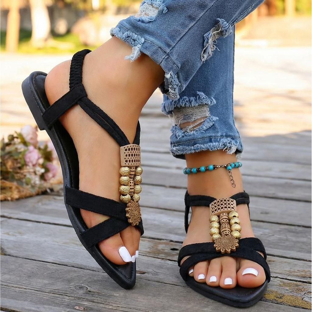 Summer women's casual and comfortable bead flat sandals