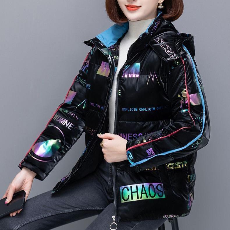 Winter Woman Wash-Free Glossy Parka Loose Thickened Warm Hooded Parka Short Windproof Waterproof Jacket