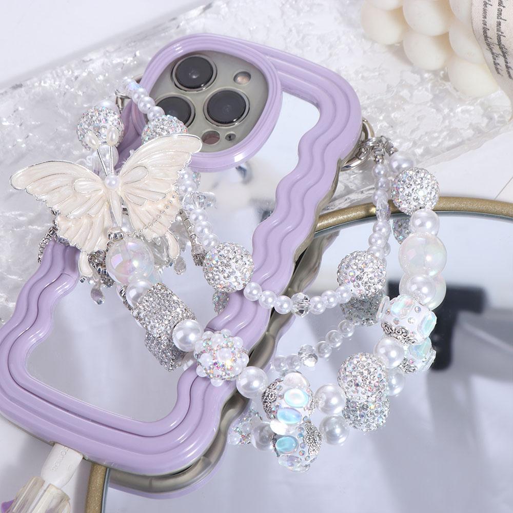 Glitter Butterfly Key Chain Double Layer Beads Bag Pendant Mobile Phone Pendant