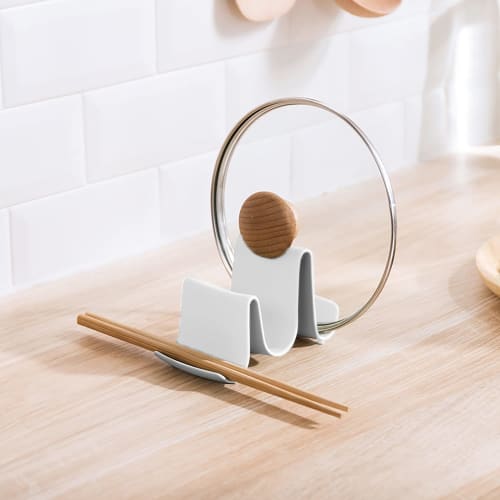 Astro Pot Lid Stand, White, Approx. W13.5 x D6.7 x H8cm, Ladle Holder, Chopping Stand, Cookware Stand, 711-46