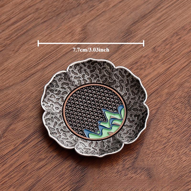 Chiński Antyczny Stop Srebra Podstawka pod Szklankę Mata Bambusowa Izolacja Cieplna Taca pod Filiżankę Chiński Zestaw do Herbaty Kung Fu Gongfu Akcesoria Naczynia do Herbaty