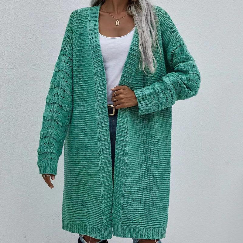 IHUASU Cardigan lung de toamnă și iarnă, culoare uni, pulover de modă tricotat pentru femei