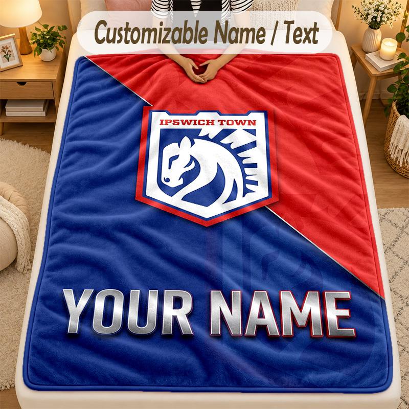 Flannel BlanketIpswich Town Custom Name Text Personalized Soft Warm Throw Blanket Home Decor Gift