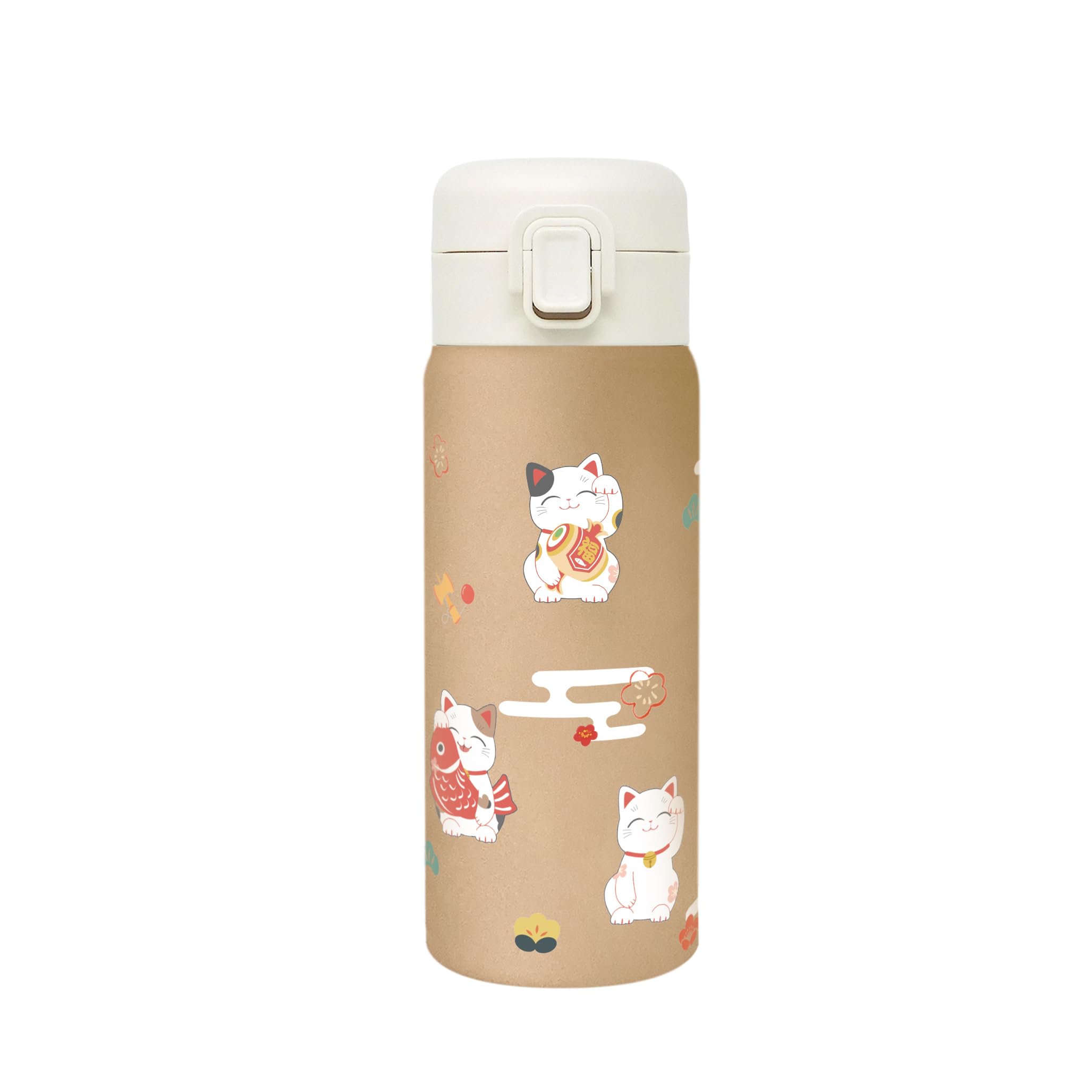

Wahodo Stainless Steel with Japanese Perfect Souvenir for Inbound Product Vacuum-Sealed One-Push Bottle, 350ml, One-Touch Lock, Maneki-neko Design,