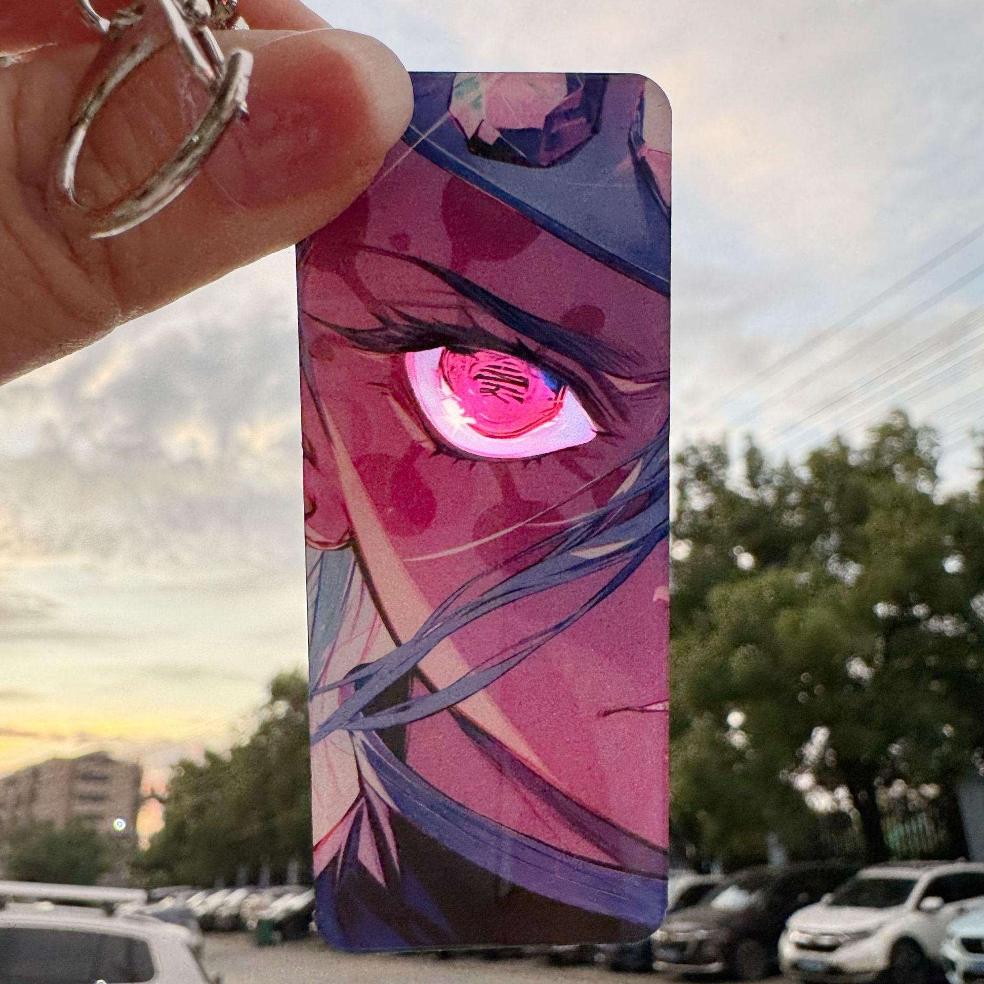 

Anime Demon Slayer Keychain Rengoku Kyoujurou Kimetsu No Yaiba Shining Eyes Double Sided Light-Transmitting Key Backpack Pendant