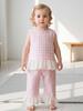 Summer Countryside Style Infant Baby Girls Clothing Set Sleeveless Top with Plaid Long Pants Retro Lace Butterfly Two Piece Outfit