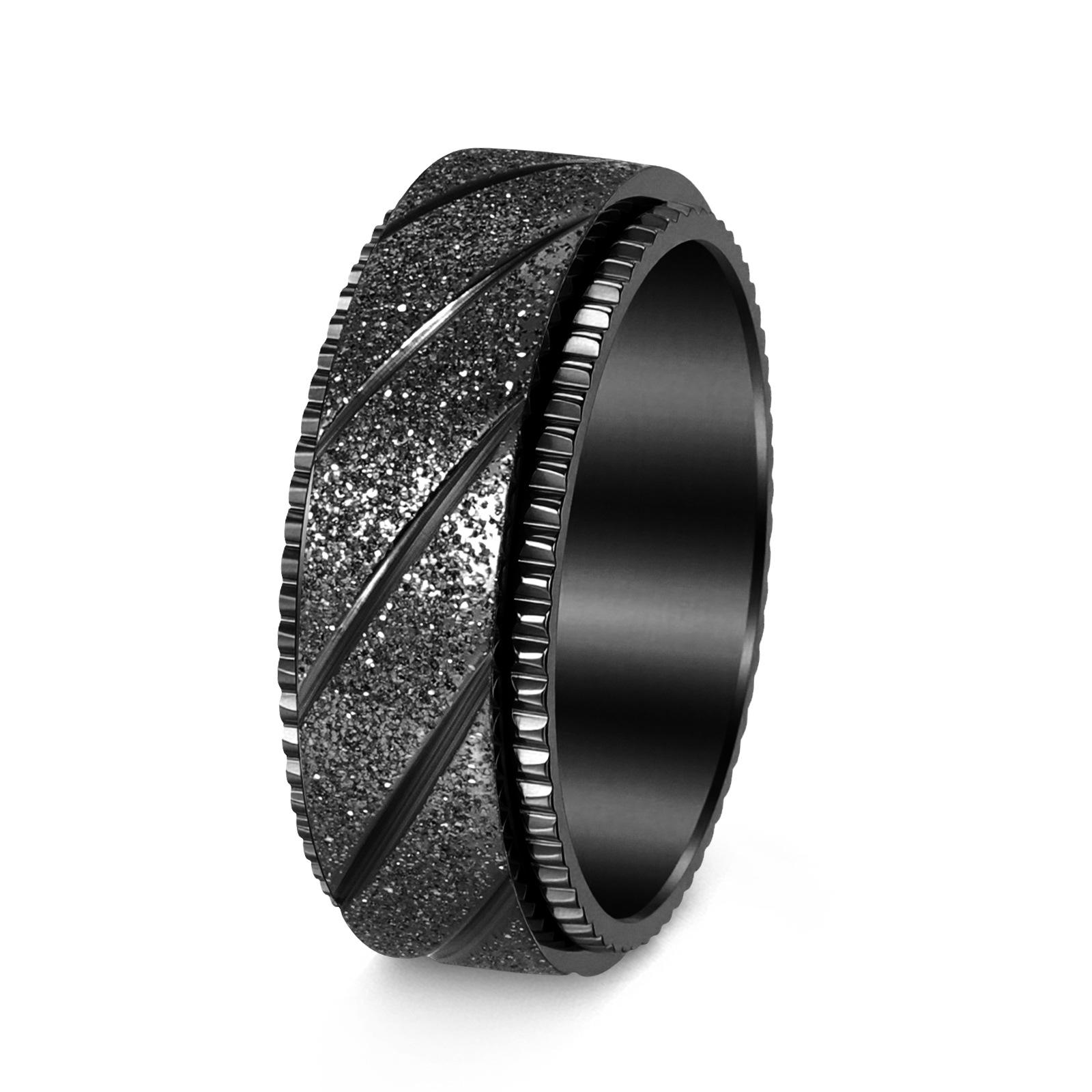 

Fashion Jewelry Punk Style 8mm Pattern Mesh Rotatable Vacuum Plated Frosted Ring 13