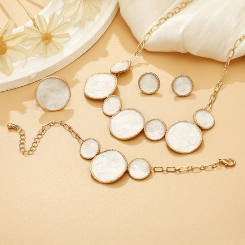 Jewelry niche design sense irregular round dripping oil white bracelet necklace stud earrings ring set