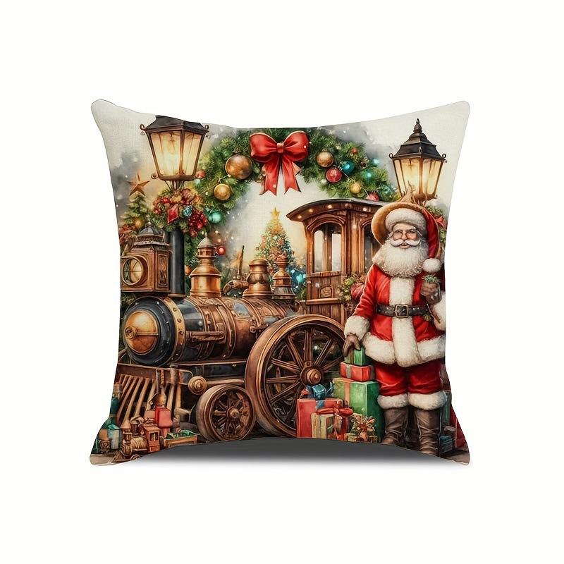

Creative Christmas Santa Claus Train Pillow Cover Festive Decorative Cushion Case Gift for Holiday Home Sofa Decoration 18x18Inch