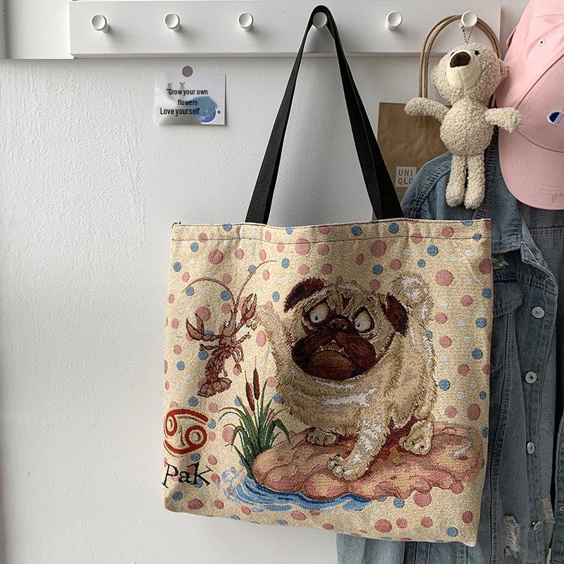 European & American Style Printed Canvas Bag: Large-Capacity Handbag, Cute Korean Shoulder Bag, Perfect for Moms & Students