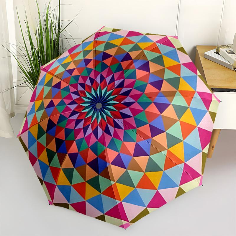 1pc Kaleidoscope Pattern Automatic Folding Umbrella Durable Iron Frame,All Seasons Home Travel Outdoor Multifunctional Umbrella Yy251115075