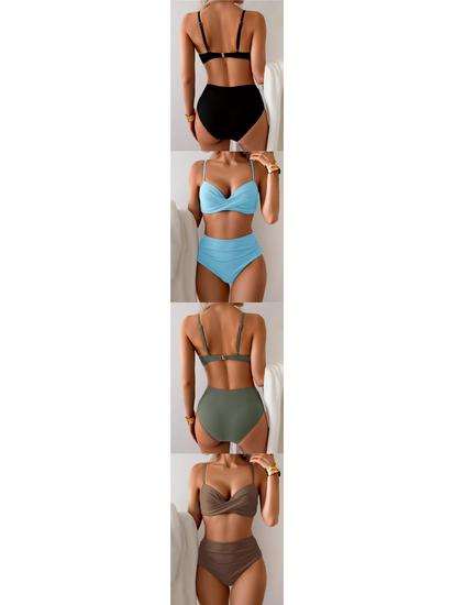 2026 Multi-Color Leopard Print High-Waisted Bikini Swimsuit