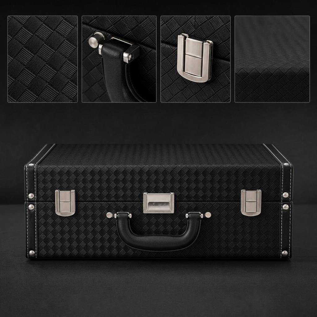 MDF Storage Chest with Front Clasps Structured DiamondPatterned Case Metal Fasteners