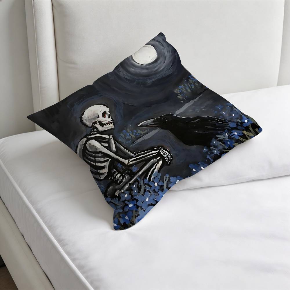 Funny Skull Art Square Pillow Cover Decorative Throw Pillow Case for Sofa Couch Bed Home Car Living Room Decoration