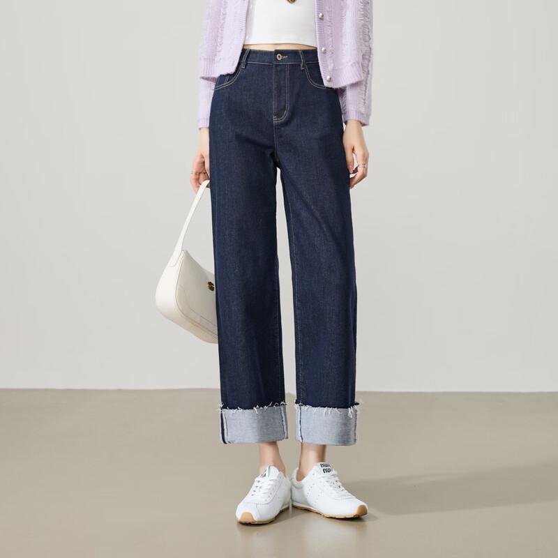 

ESE-Y 2026 Spring Fade-Resistant Retro Straight-Leg Rolled Hem Jeans 29