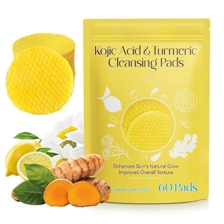Zulat Turmeric & Kojic Acid Face Cleansing Pads For Dark Spots, Skin Brightening, Acne & Makeup Removal | Vitamin C, Retinol & Chamomile Hydrolat |