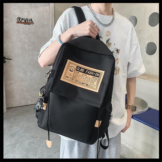 Backpack Pattern Letter Stylish Street Style Men Nylon High Schoolbag Capacity