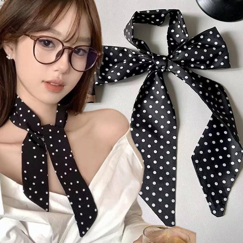Retro Leopard Print Long Scarf Polka Dots Women Tie Multifunction Hairs Band Bags Handle Decoration Scarfs Fashion Accessories