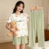 Straight Batch Sweet Cartoon Pajamas Women's Summer Crew Neck Short Sleeve Three-piece Comfortable Cotton Large Size Loungewear Tide