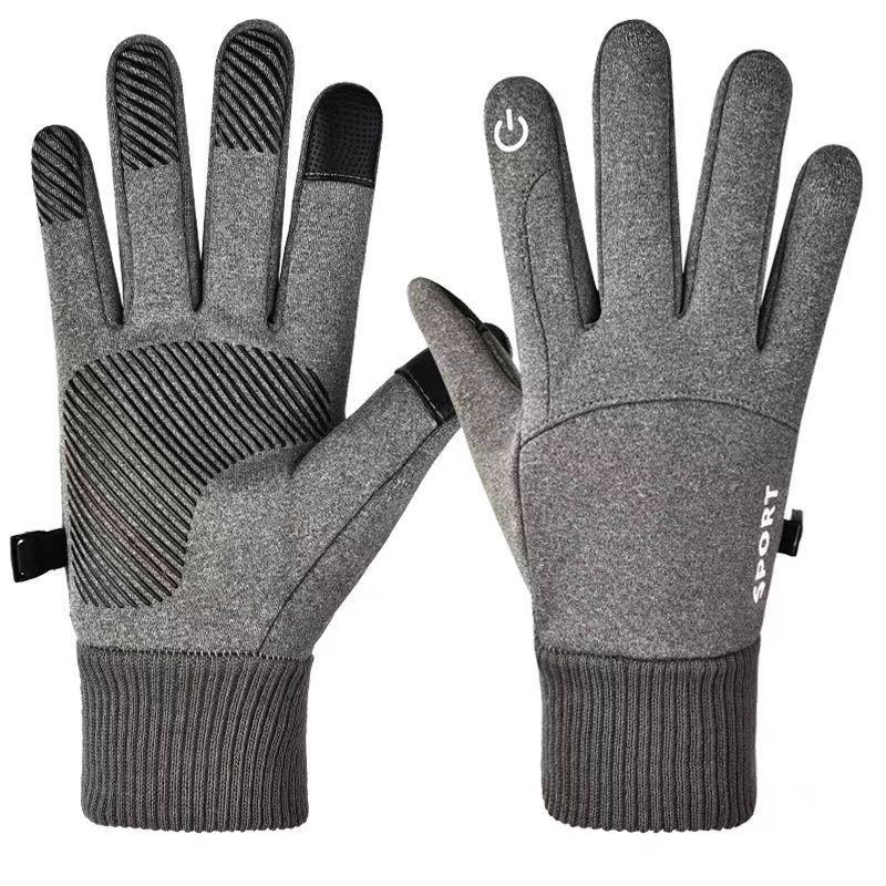 1Pair Men Winter Warm Full Fingers Waterproof Cycling Outdoor Sports Running Motorcycle Ski Touch Screen Fleece Gloves.