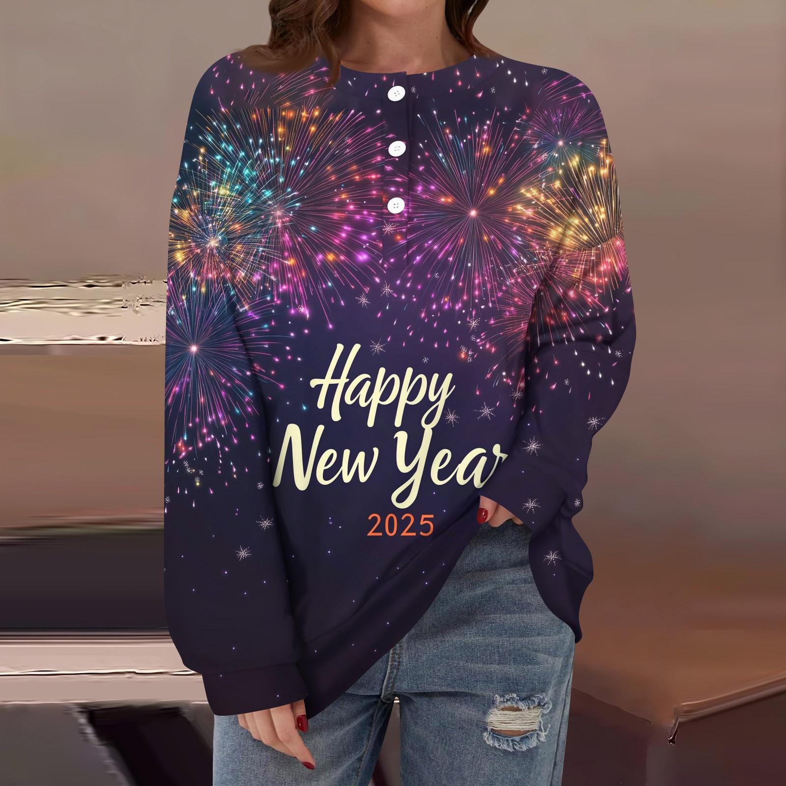 

Женская повседневная мода, удобная рождественская футболка с длинным рукавом, круглым вырезом, пуговицами, свободным подолом и боковыми разрезами M киноварь