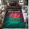England Rugby Crystal Velvet Rug, Custom Name Text Personalized Non‑Slip Floor Mat for Home Decor Gift