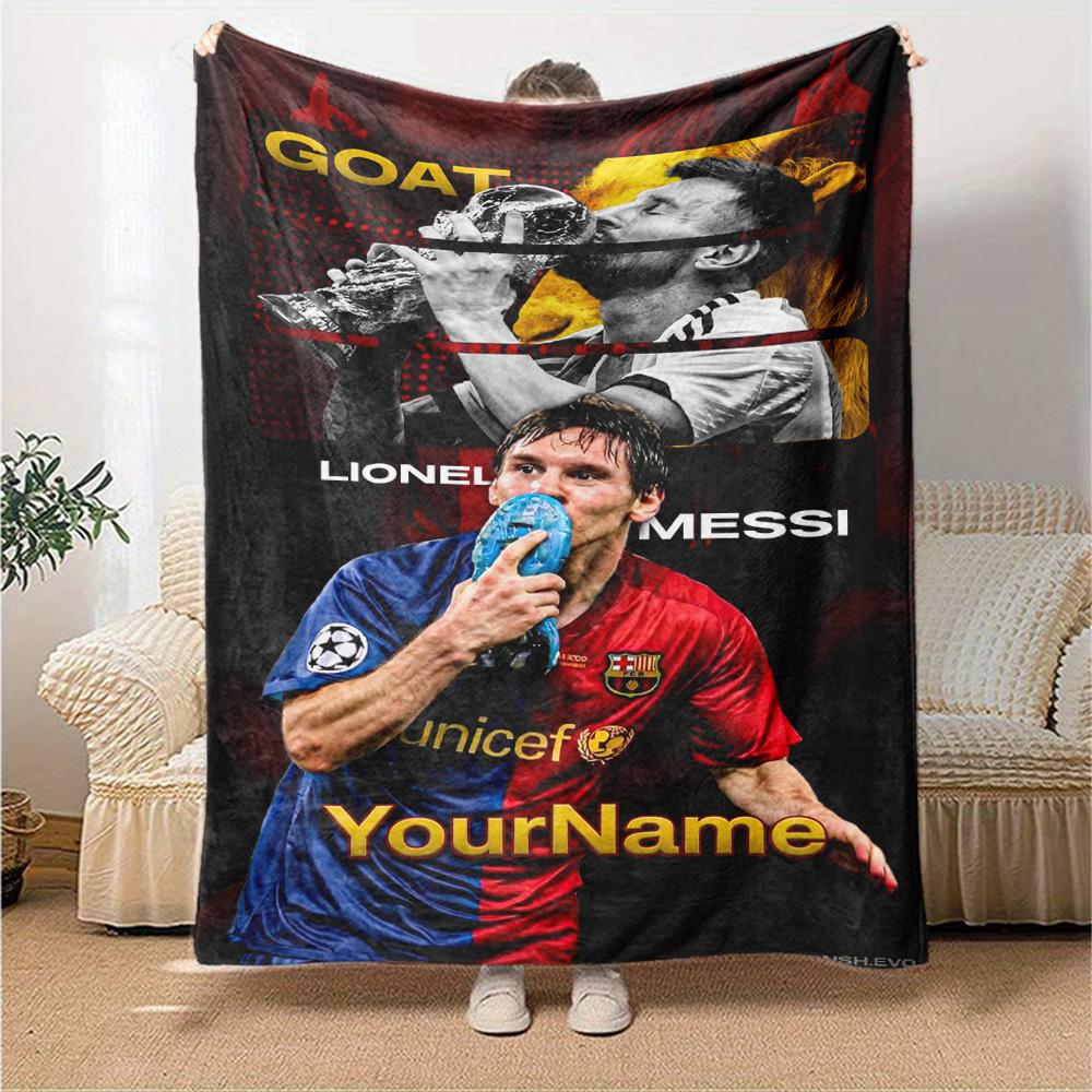 Messi Personalized Name Blanket Throw Customizable Blanket Ultra-Soft Great for Sofa Bed Office Chair Nap Four Seasons Multipurpose