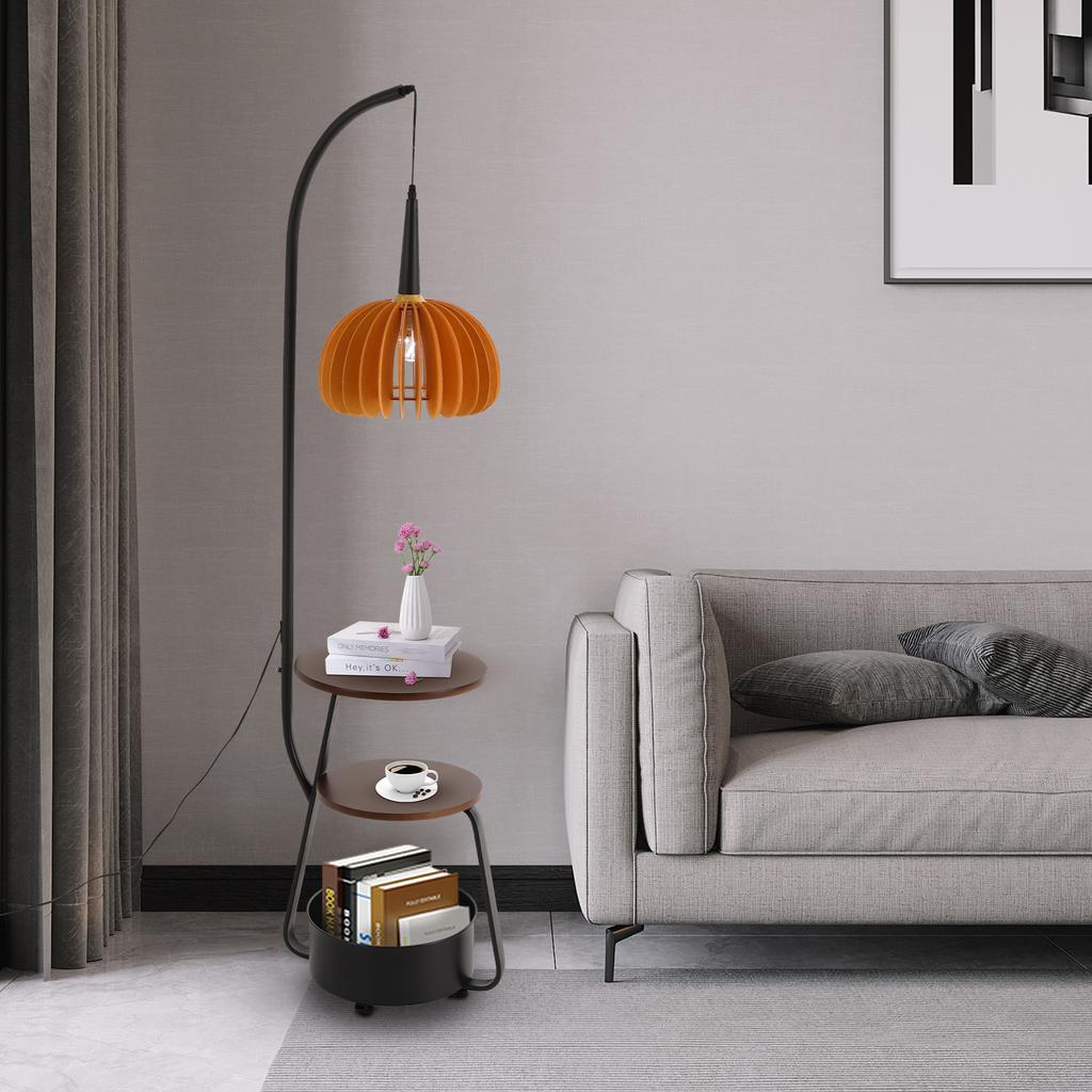 Vintage Industrial Floor Lamp, Modern Standing Light with 2 Trays & 1 Storage Bin, 110V for Living Room, Reading Corner Lamp