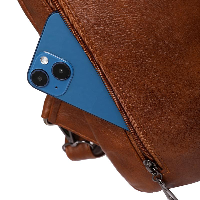 Soft Leather Backpack for Women Multi-functional Convertible BackpackChest Bag Retro Casual Single Shoulder Bag for Daily Life  and Weekend Outings