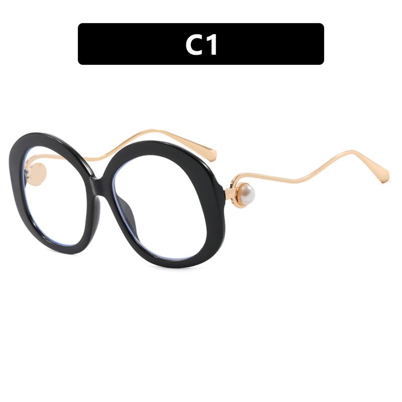 

Круглая Металлическая Оправа Большого Размера Модная Оправа для Очков с Плоскими Линзами Персонализированная Ретро Жемчужная Оправа для Очков с Защитой от Синего Света As shown in the picture