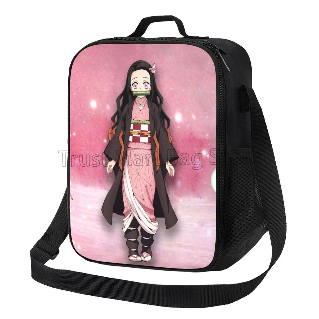 Anime Nezuko Isolierte Lunchbox Kühltasche Reise Tragbare Aufbewahrungstaschen Mädchen Wiederverwendbar Auslaufsicher Multifunktional Bento