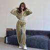 Womens Street Style Tracksuit 2 Piece Set Long Sleeve Hooded Cardigan Elastic Waist Pants Casual Sportswear