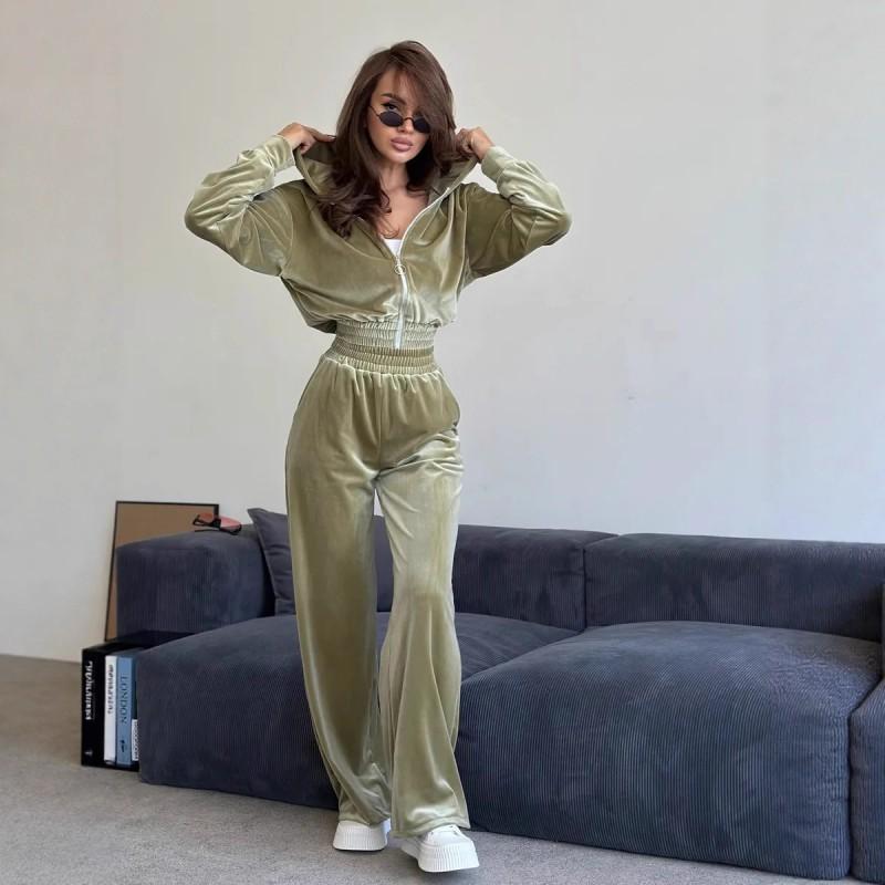Womens Street Style Tracksuit 2 Piece Set Long Sleeve Hooded Cardigan Elastic Waist Pants Casual Sportswear