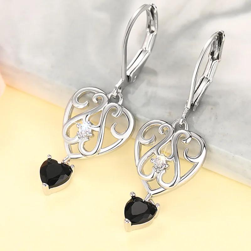 2026 New Hollow Heart Inlaid Black Cubic Zirconia Earrings for Women s High End Elegant Pendant Zircon Accessories