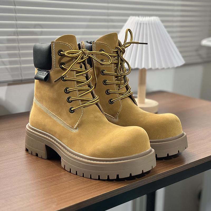 

Fashion 38-46 Casual men s thick soled boots Luxury designer style Fashion party and street autumn and winter leather shoes Thick soled 46 жёлтый