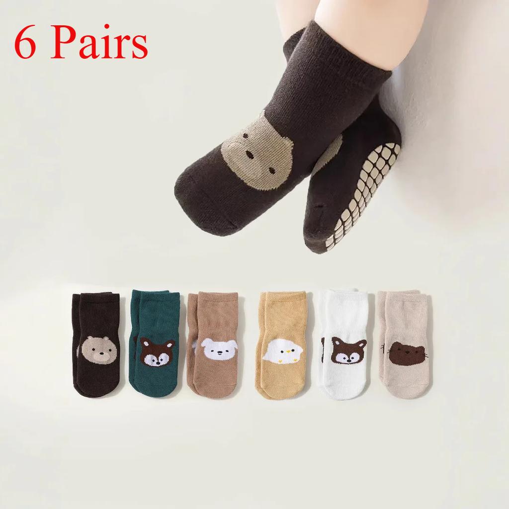 6/1 Pairs of Floor Socks Newborn Dispensing Non-Slip Indoor Soft Bottom All Year Round Cartoon Loose Mouth Boys and Girls Socks
