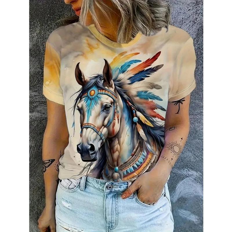 T-shirt Estiva alla Moda Stampata in 3D da Donna Traspirante Casual