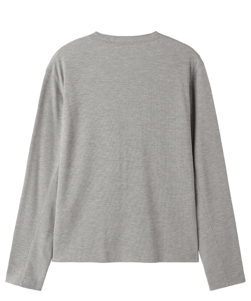 OPENYARD(OY) Offset Button Waffle L/S Top - Melange