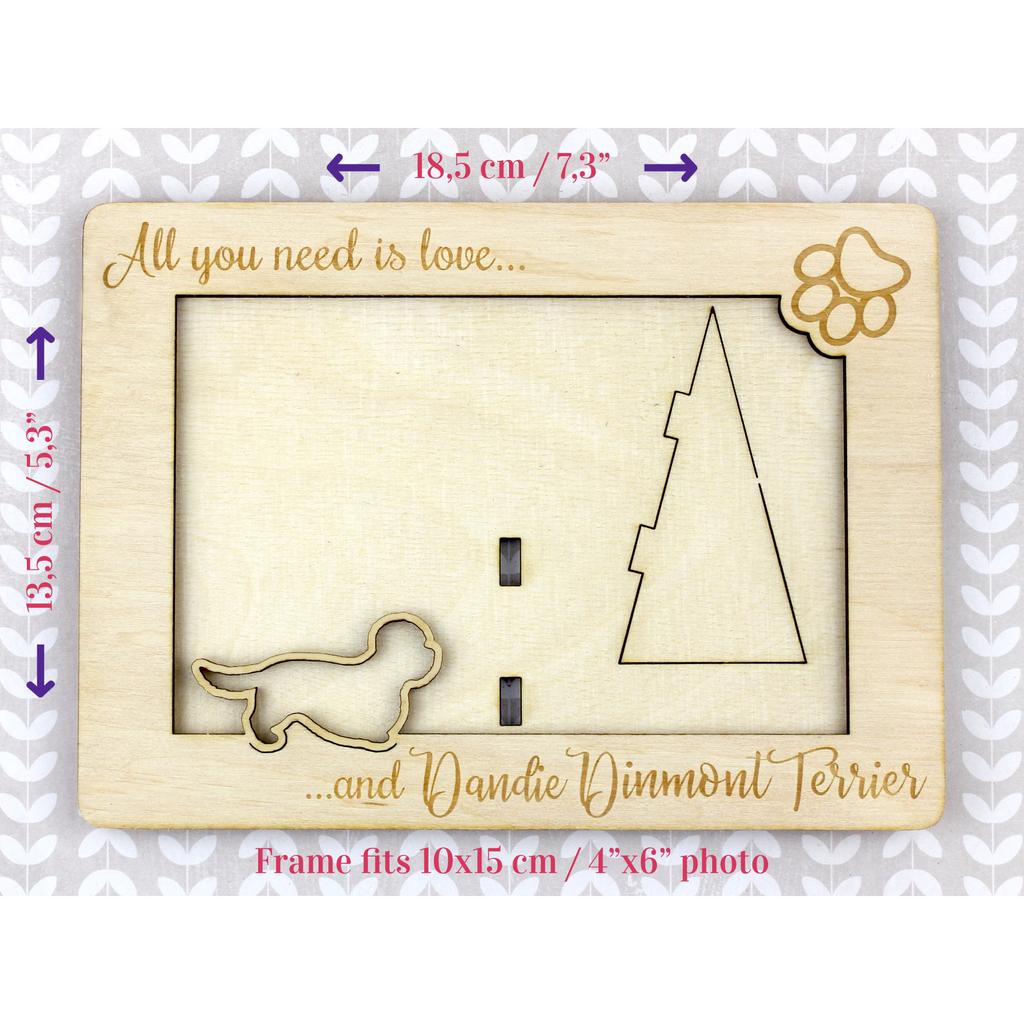 Dandie Dinmont Terrier, Hindlee Terrier I – Photo frame, engraved wooden frame | Art-Dog