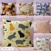 Cute Cat Cushion Cover Summer Coolness Linen Fabric Double-Sided Printing Pillow Case Sofa Home Decor Gift