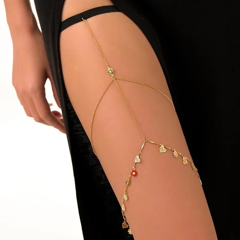 Sexy Summer Bohemian Thigh Chain Simple Body Chains for Women Double-layer Metal Leg Chain Festival Jewelry Accesorios Gift