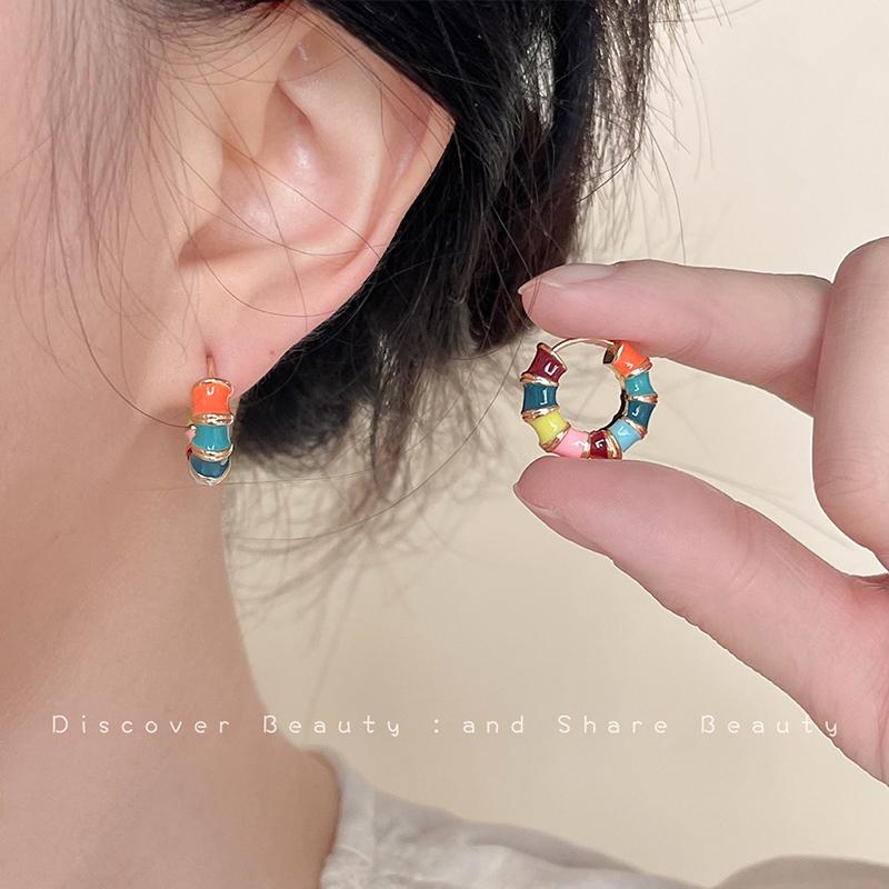 Dripping Enamel Flower Series Real 925 Silver Gold Plant Stud Earrings For Women Small Niche Accessories