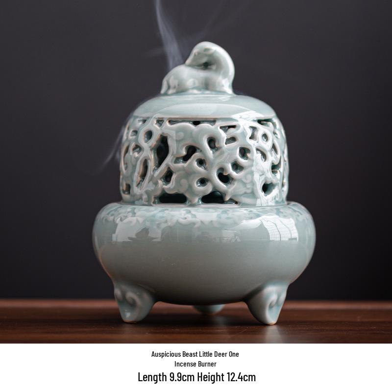 Blue Porcelain Suanni Beast Coil Incense Burner with Lid