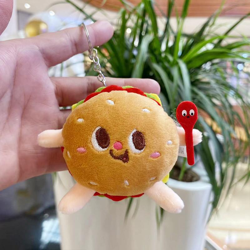Playful Fun And Plush Keychain Toys Featuring Cartoon Hamburger And Fries French