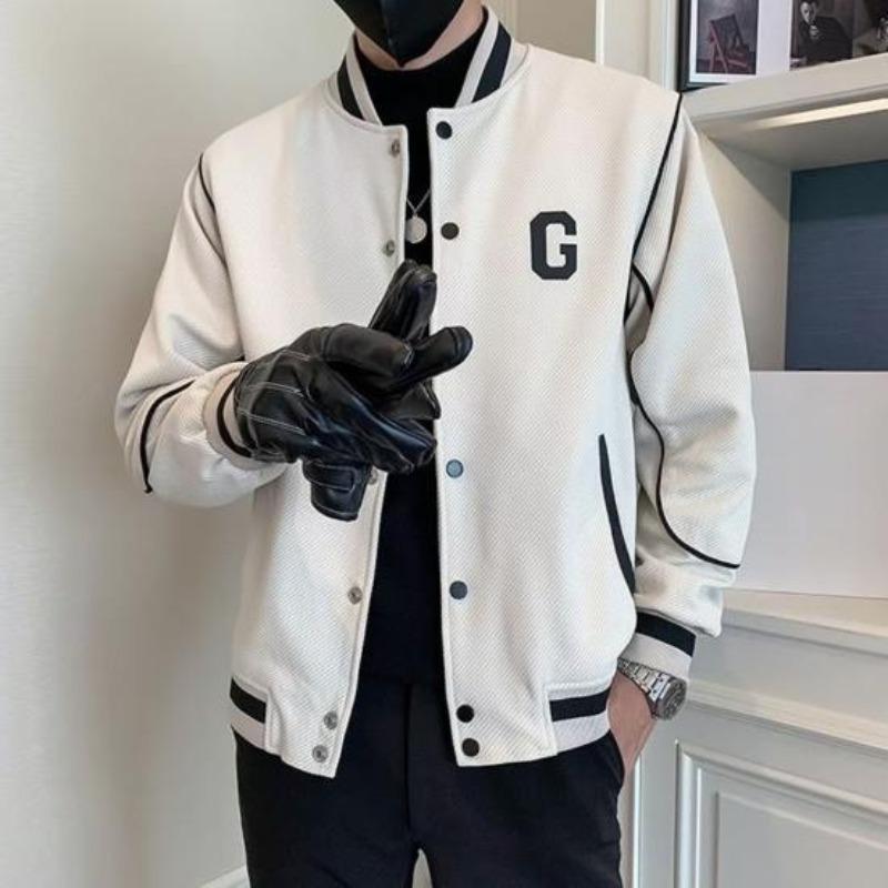 Giacca da Baseball Yousheng da Uomo a Manica Lunga Monopetto con Stampa di Lettere, Collo a Baseball, Capospalla per Sport all'Aperto
